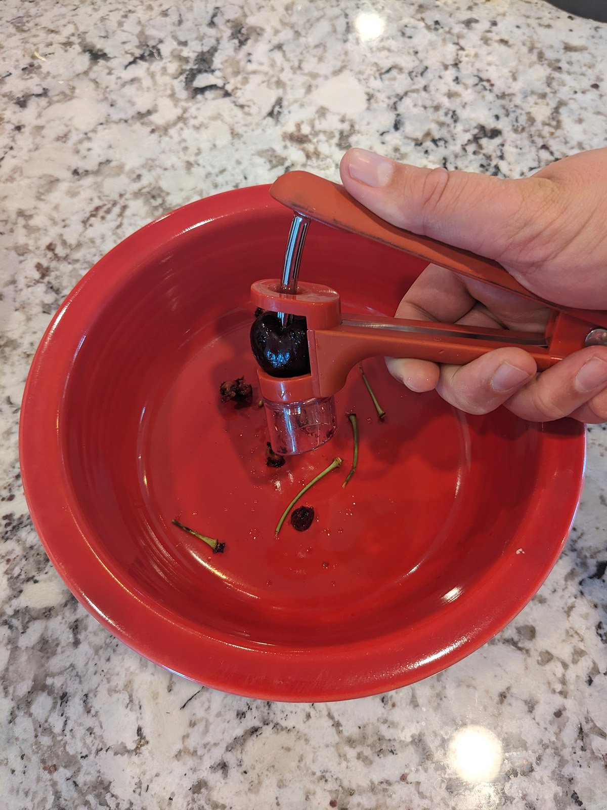 cherries being pitted.