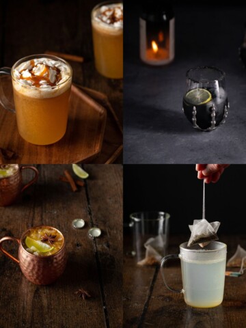 collage of fall drink recipes.