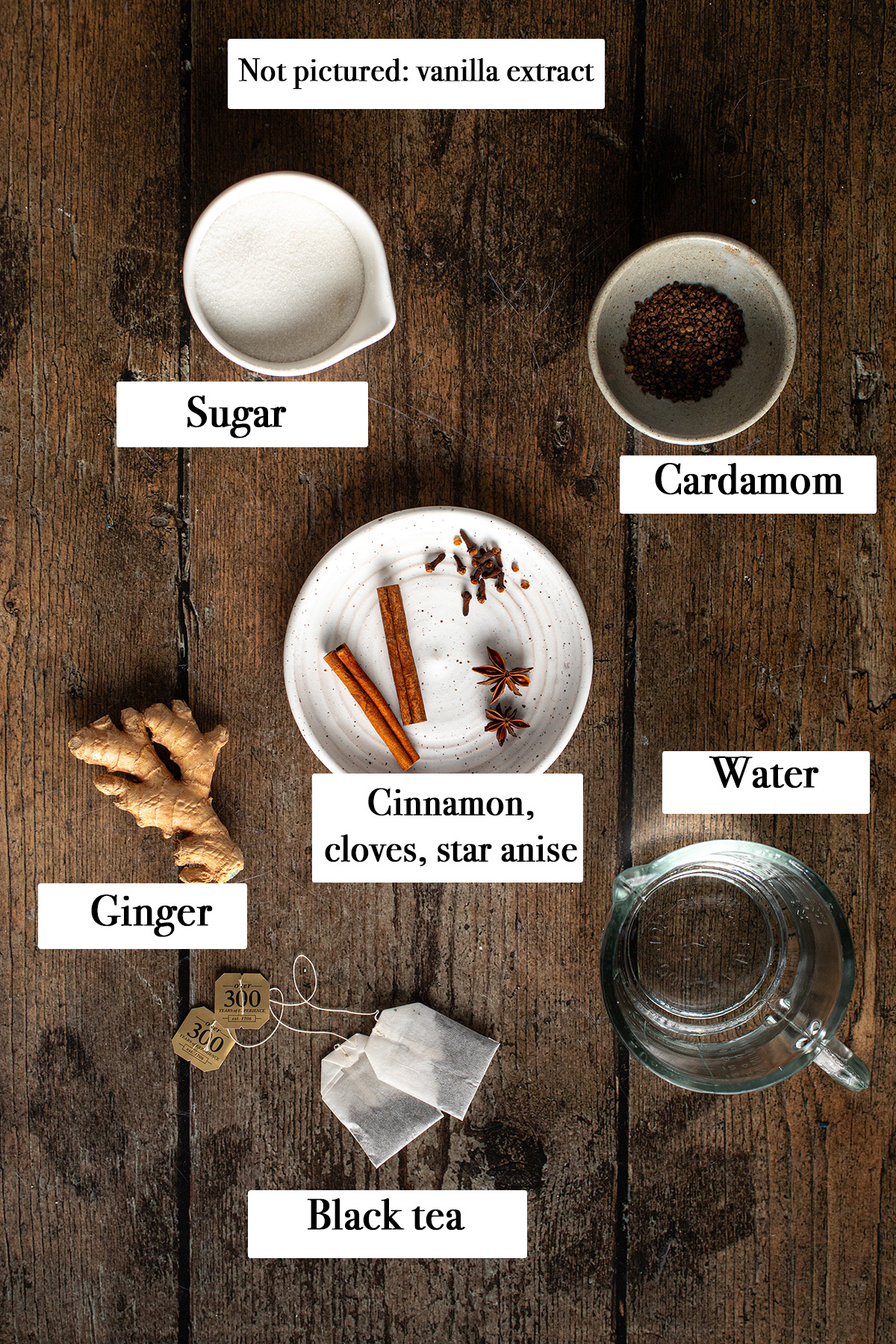 ingredients for making chai concentrate.