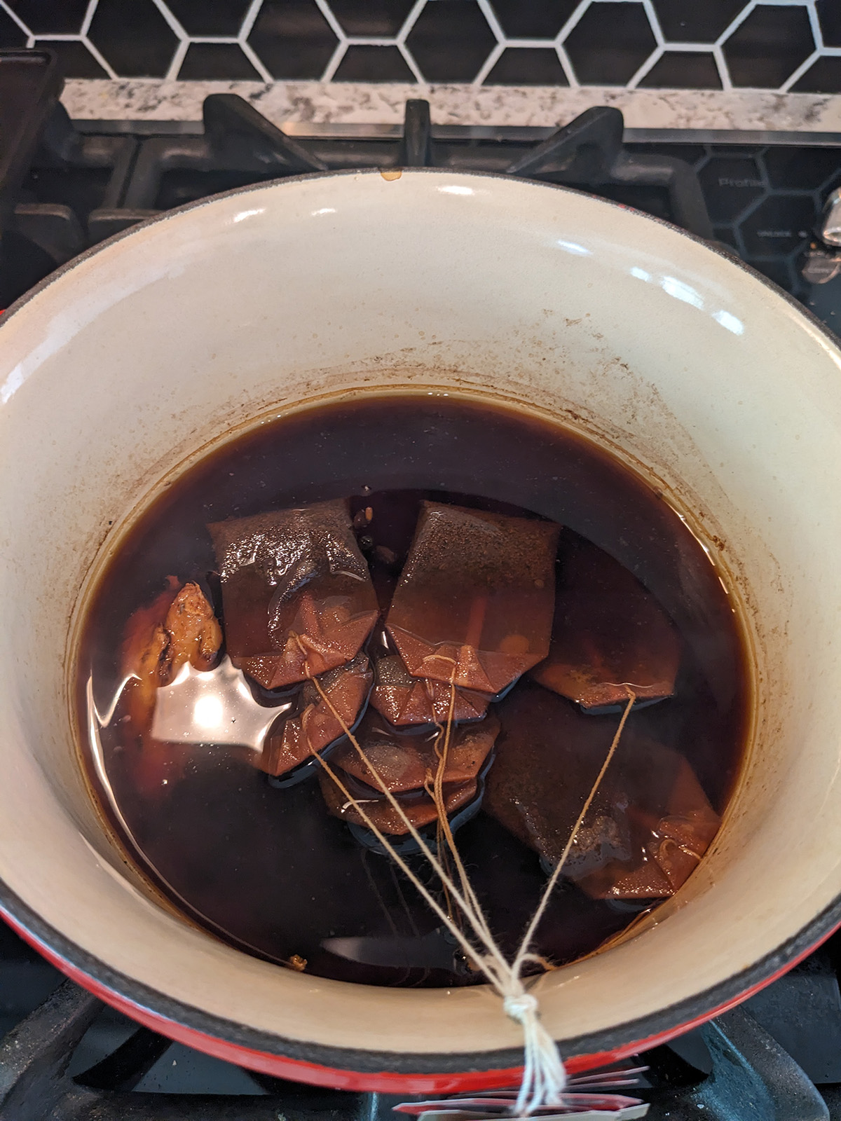 spices and tea bags in water.