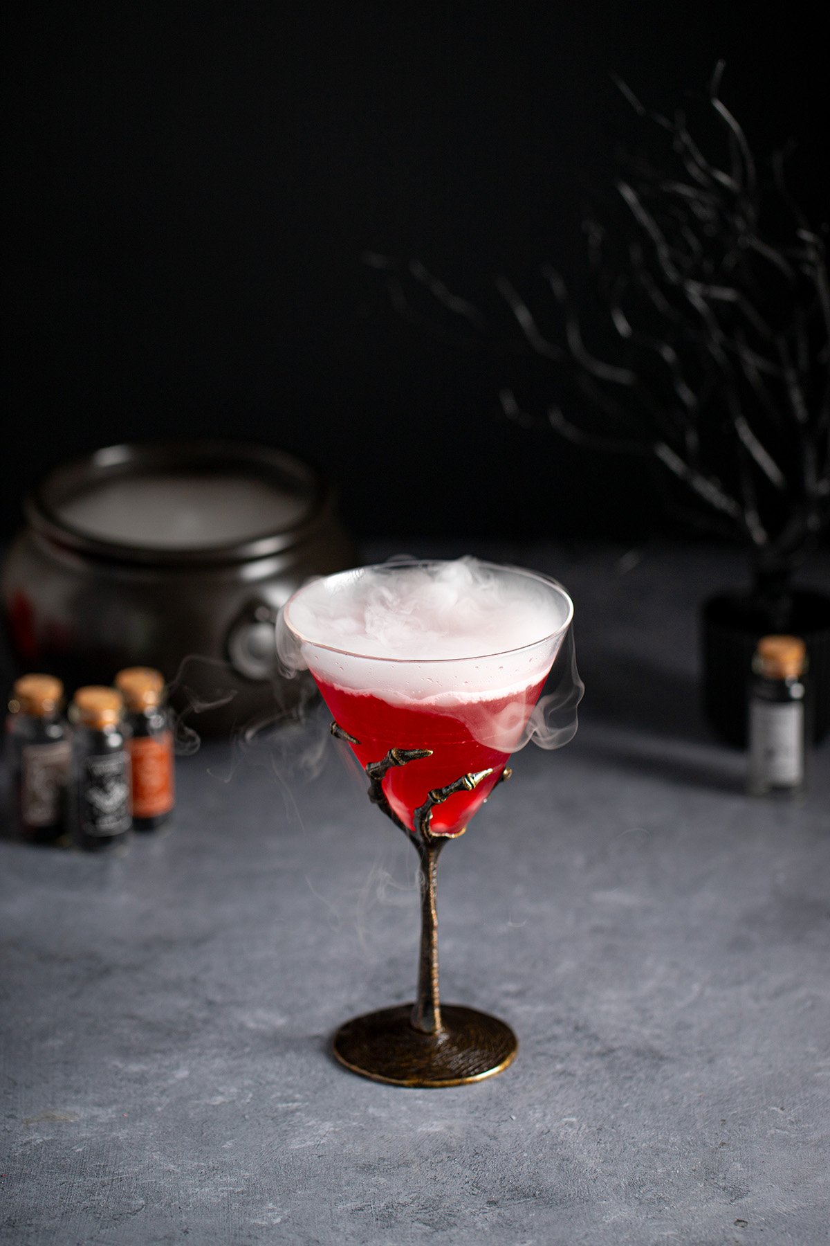 a vampire's kiss martini with dry ice smoke.
