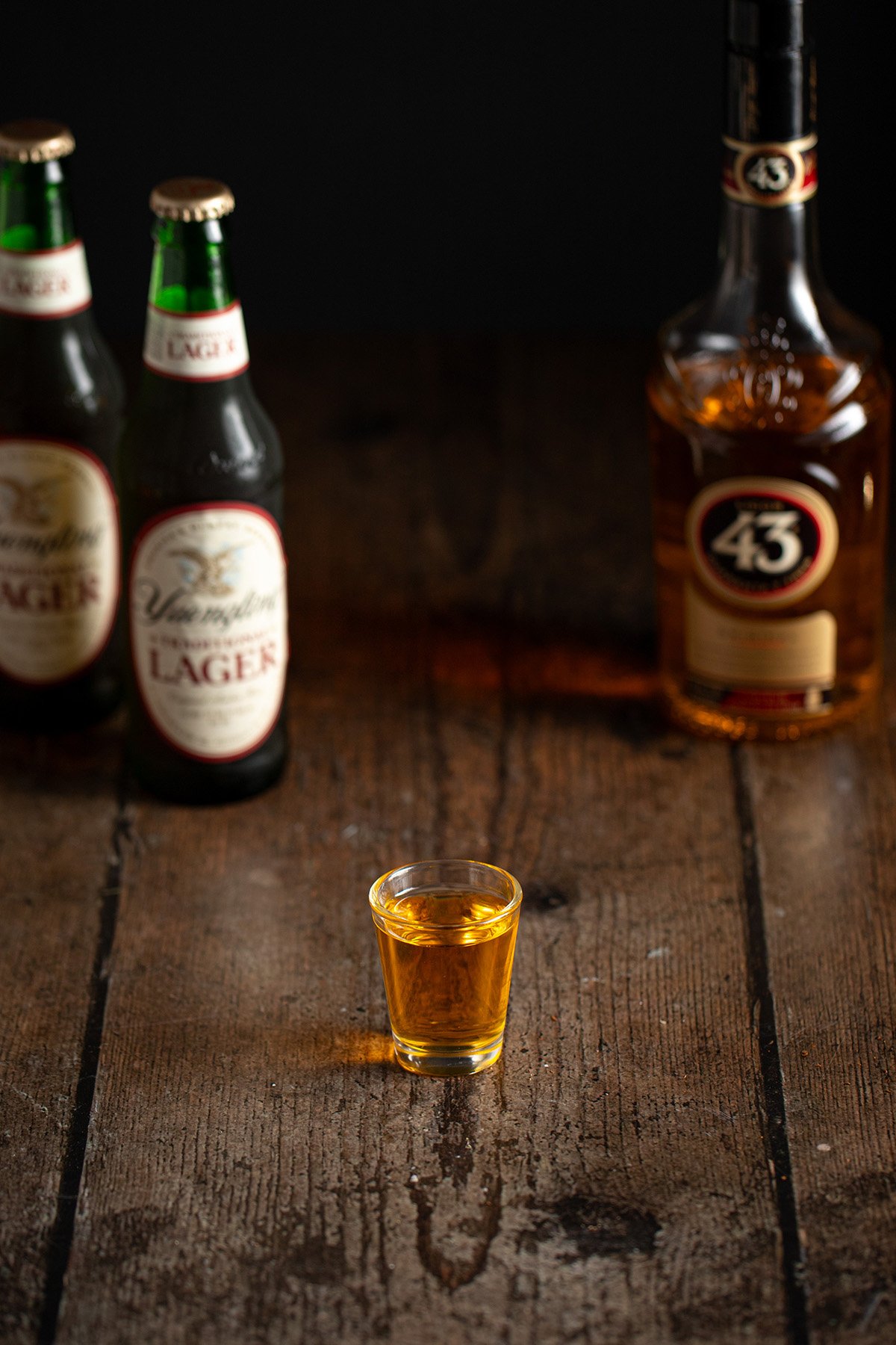 a shot glass with licor 43.