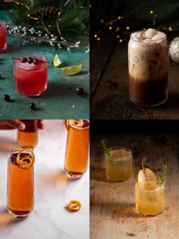 a collage of 4 winter drinks.