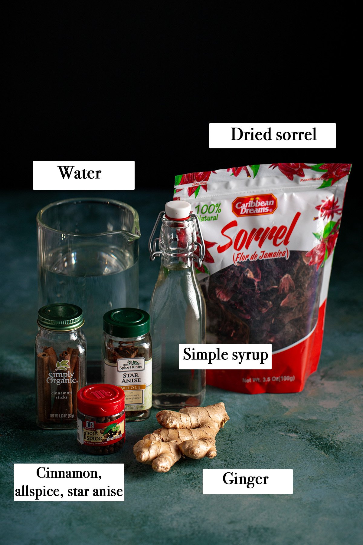 ingredients for making sorrel drink.