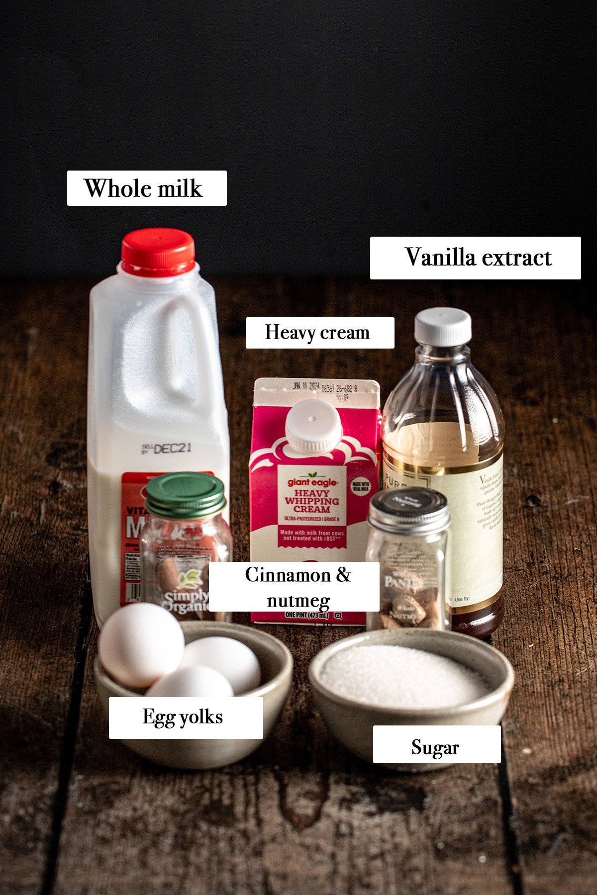 ingredients for making sous vide eggnog.