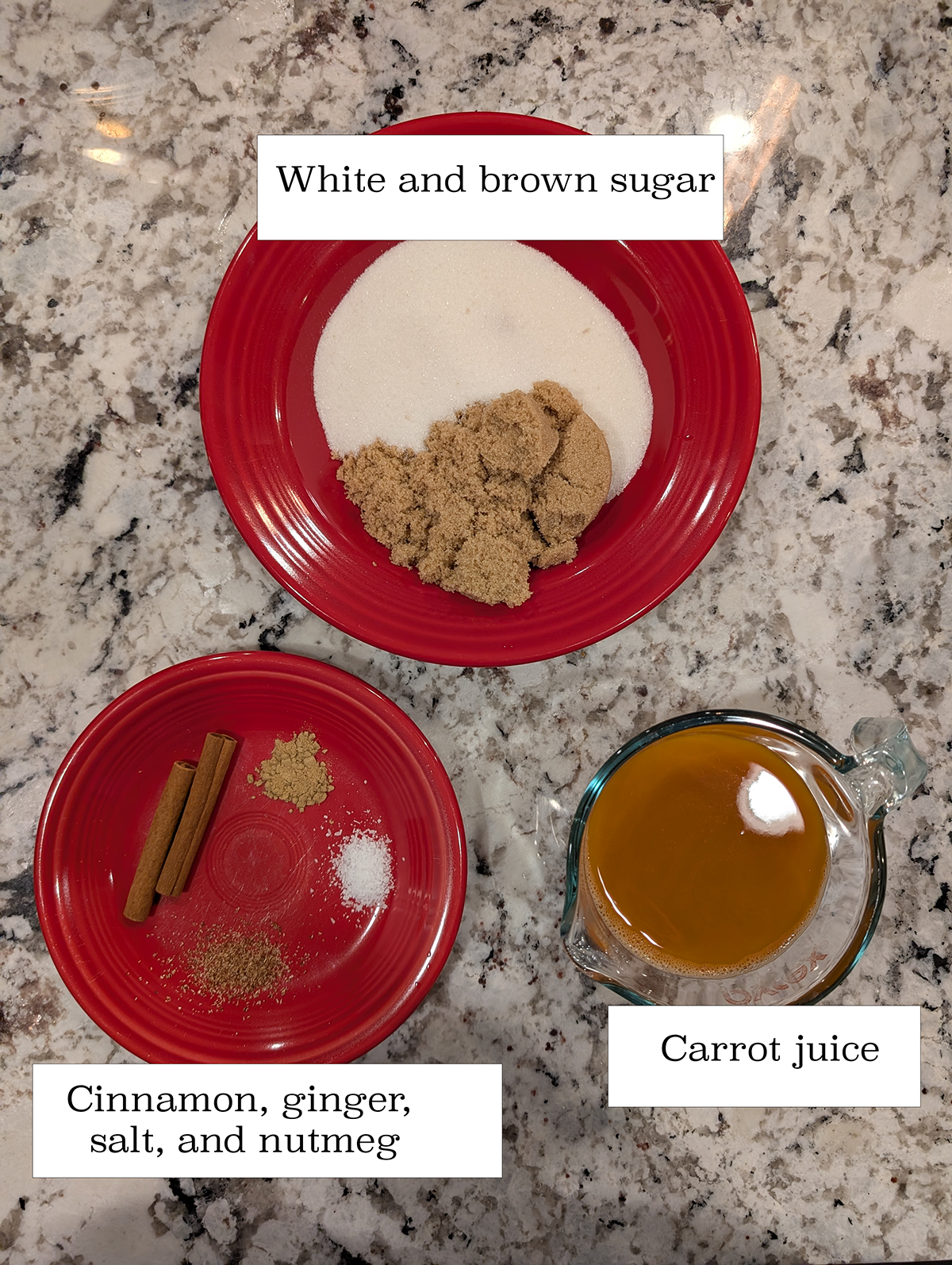 ingredients for making carrot cake syrup.