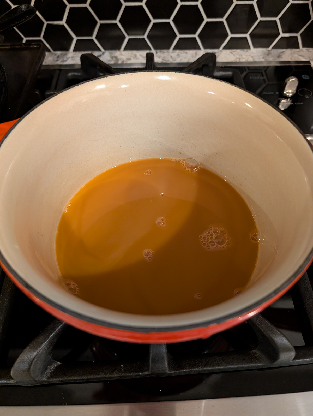 carrot juice in a saucepan.